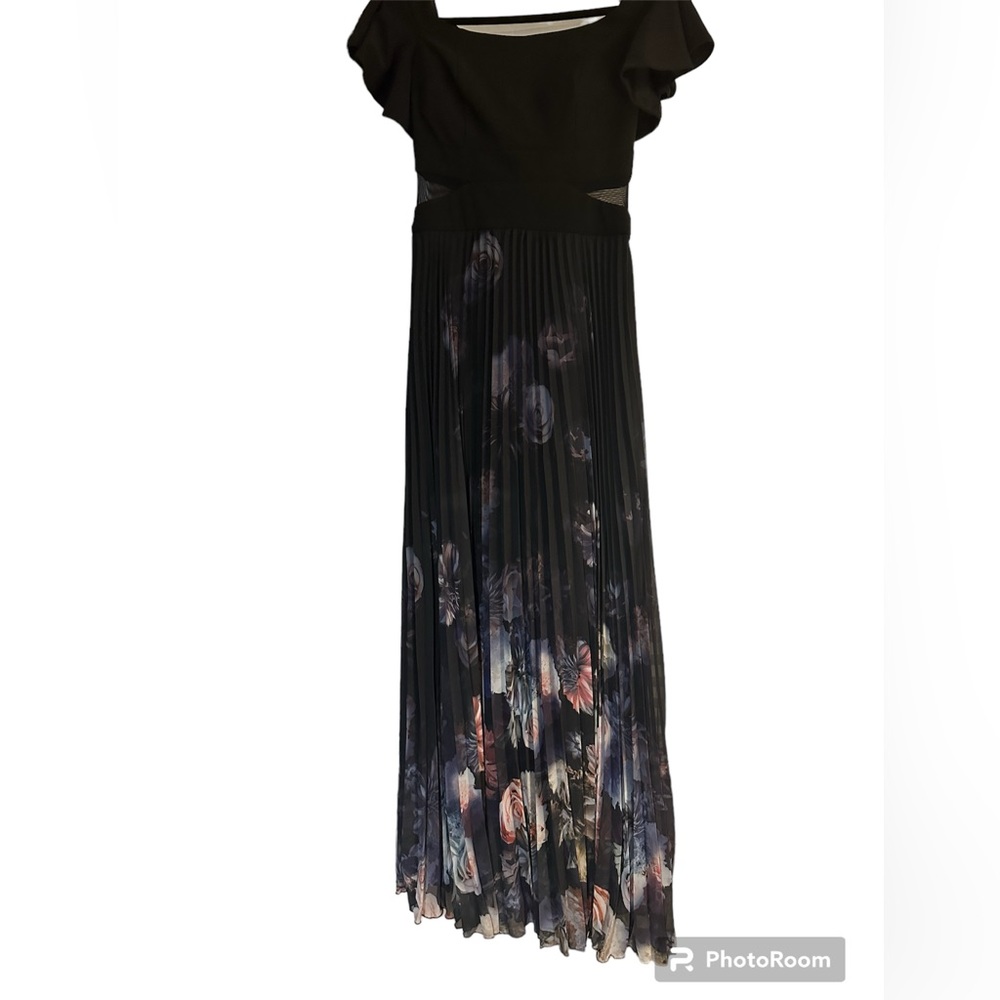 Xscape Black floral off shoulder gown size 6